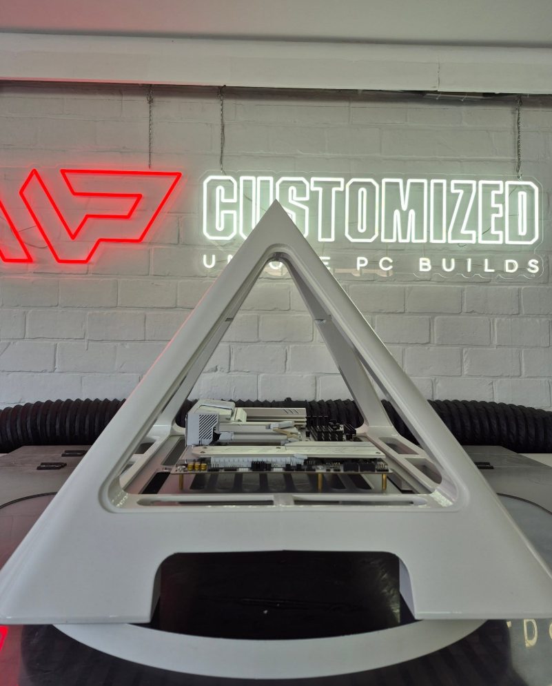 The white pyramid build under the MP Customized sign