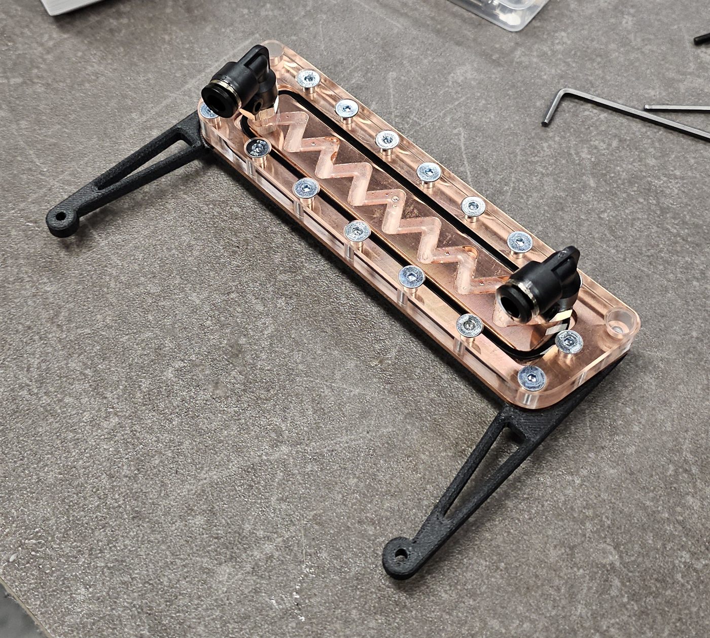 The finished water block, fitted and connected